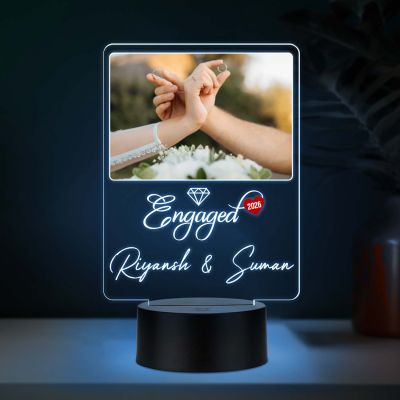 Personalized Couple Name & Engagement Date LED Night Lamp with Multicolored Light Engagement Gift for Friend, Bhaiya-Bhabhi, Sister & Jiju
